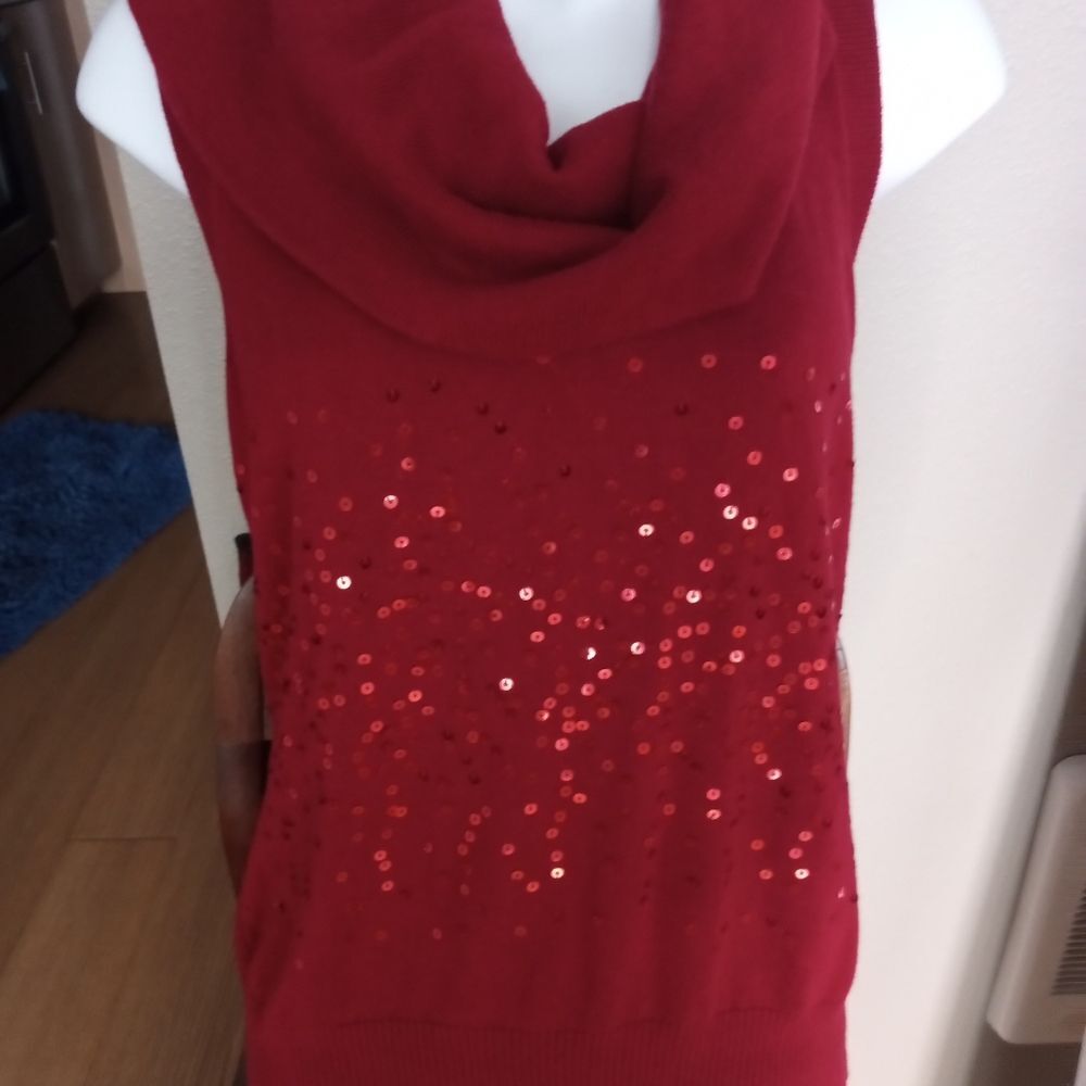 Apt. 9 Red Sequin Cowl Neck Sweater